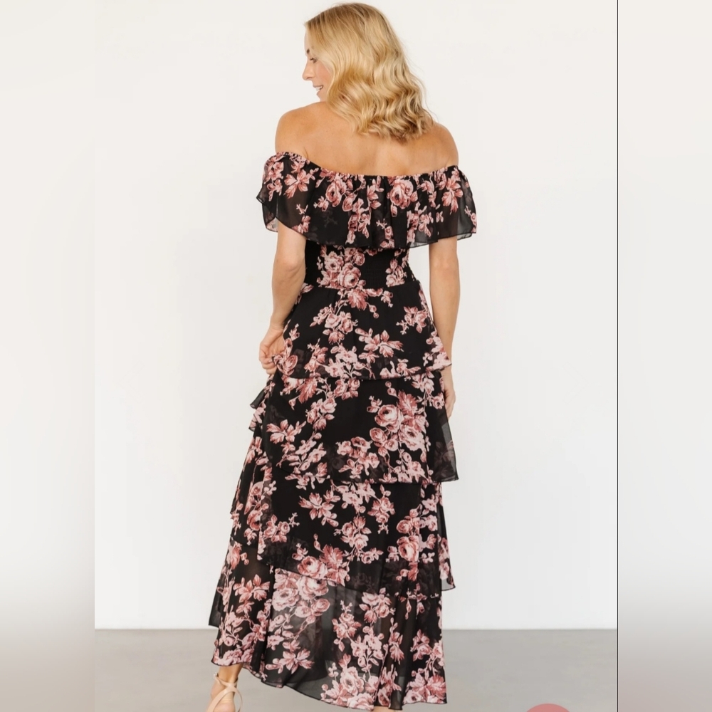 Baltic Born Floral Strapless Dress in Black and Pink - Picture 2 of 4